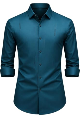 Image of IndoPrimo Men's Regular Fit Satin Designer Shirt with Stylish Vertical Line Sequence | Long Sleeve Formal & Casual Button Down Shirt for Casual and Party Look