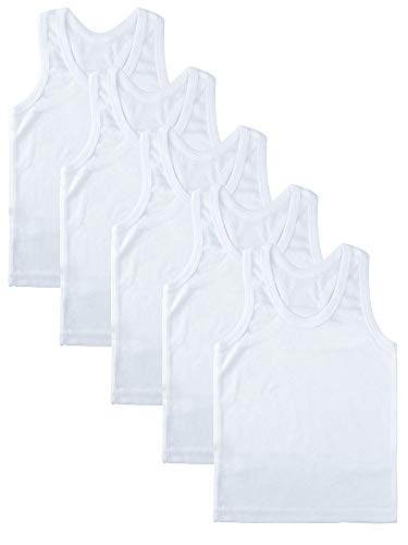 Coobey 5 Pack Toddler Kids Cotton Tank Top Undershirts Boys Girls Soft Undershirt Tees (2-3T, White)