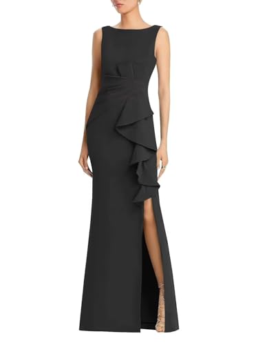 Satin Mother of The Bride Dresses for Women Long Slit Mermaid Ruched Wedding Guest Dress