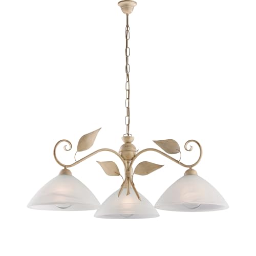 Lustre Esse en fer ivoire et or antique avec verre albâtre 30cm 3 lumières