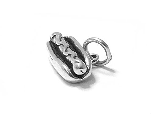 Hotdog Charm Sterling Silver 9.5mm, Silver Food Charms, 925 Sterling Silver Charms, Miniature Food Charms, Snacks Charms, hot Dog Charms - SP494