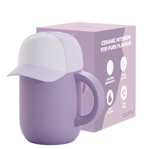 asobu Happy Hat Mug – 12 oz Double-Walled Stainless Steel Insulated Cup with Beanie-Shaped Lid – Ceramic Inner Coating – Spill-Proof and Ergonomic Design for Home and Travel (Puple)
