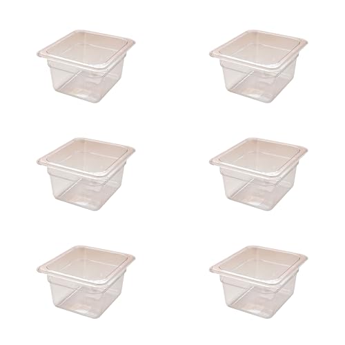 AcMax 6 recipientes Gastronorm GN 1/6 de policarbonato GN, 1,6 litros, profundidad de 100 mm, plástico