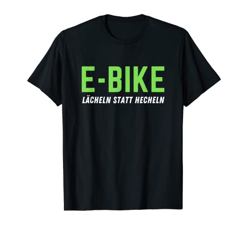 Bicicleta eléctrica con texto en alemán "Smiles statt Hecheln". Camiseta