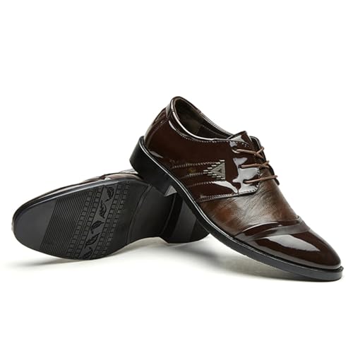 Image of Mens Lace Up Dress Shoes Modern Formal Business Casual Office Suit Tuxedo Patent Leather Oxford Shoes