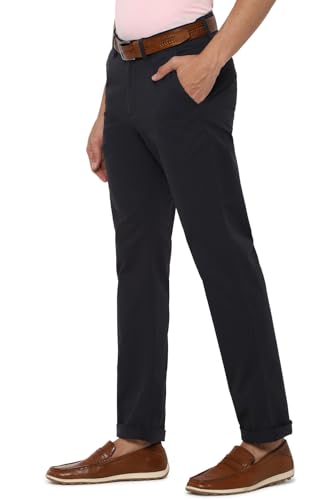 Image of Allen Solly Solid Cotton Blend Regular Fit Mens Casual Trousers