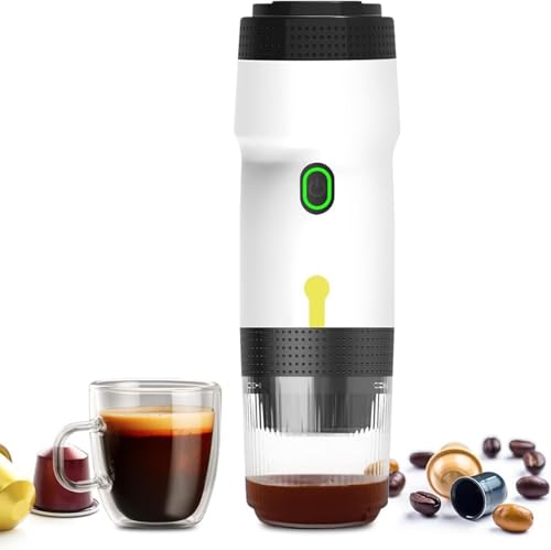 GYKOZY Cafetera Espresso portátil - Cafetera eléctrica con autocalentamiento, USB-C y Cargador para Coche, Mini cafetera de 20 Bares, batería de 7500 mAh para Camping, Caravana y Oficina.