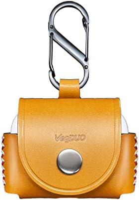 VogDUO Genuine Leather AirPods Pro Cover - Handcrafted Protective Case Anti-Lost Belt Loop with S Hook for Backpack, Compatible with Apple AirPod Pro/2 (Tan, Brown)