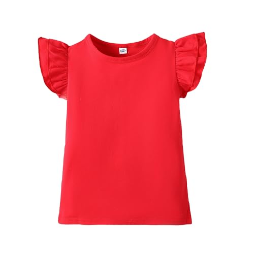 Image of LYSMuch Toddler Girls Short Sleeve Ruffle Basic Blouse | Size 2T-14Y Girls Summer Tops，Solid Kids Casual Clothes