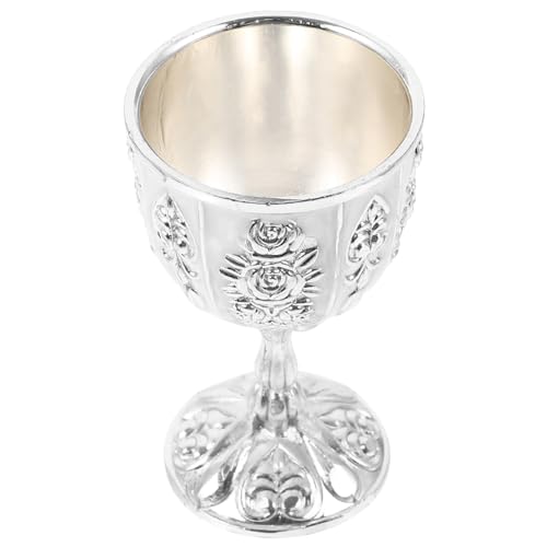 Luxshiny Vintage Chalice Cup Wine Goblet Engraving Flower Pattern Medieval Wine Cups Chalice Goblet Party Goblets Altar Cup Worship Cup for Church Communion Christmas Silver