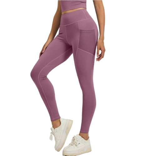 Ruiziliang Pantalones Largos Deportivos for Correr y Fitness for Mujer, Mallas de Yoga elásticas de Color melocotón con Levantamiento de glúteos de Cintura Alta(Purle,X-Large)