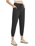 baleaf Women's Petite Joggers Capri Sweatpants Drawstring Cropped Lounge Pants with Pockets Black XXL
