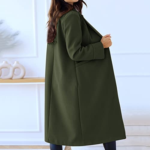 Manteau d'hiver en drap uni vert chic avec boutons doubles longs