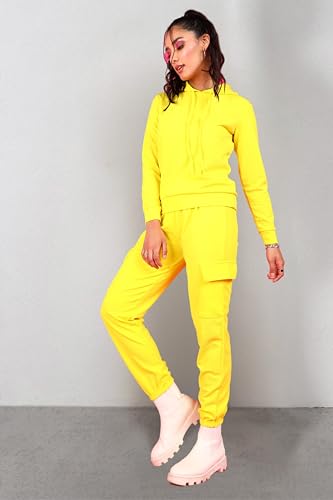 Image of POPWINGS Casual Self Design Solid Sweatshirt and Joggers Co-Ords Set for Women | Trendy Stylish Top and Bottom Set for Women | Women Hooded Sweatshirt and Joggers Set | Women Co Ords Set Summer Wear