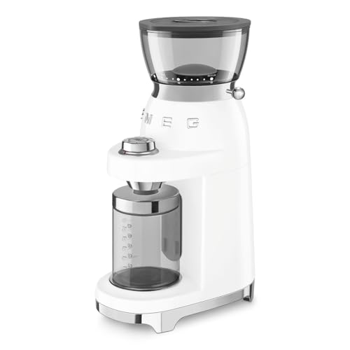 Smeg CGF03WHUK 50's Style Electric Coffee Grinder, Featuring a Conical Burr, 30 Bean Grinding Settings, White - Image 2