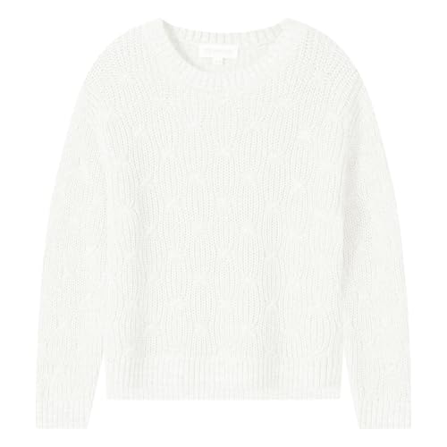 Girls Sweaters Crewneck Long Sleeve Pullover Jumper Cotton Fall Chunky Fancy Cable Knit Sweater with Side Slit