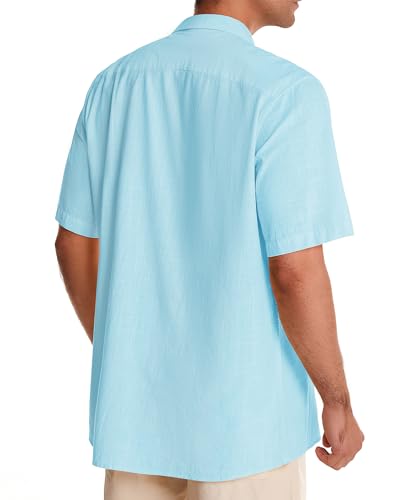 Image of Alimens & Gentle Mens Linen Shirts Cotton Hawaiian Shirts Short Sleeve Button Down Shirts Casual Summer Beach Tops