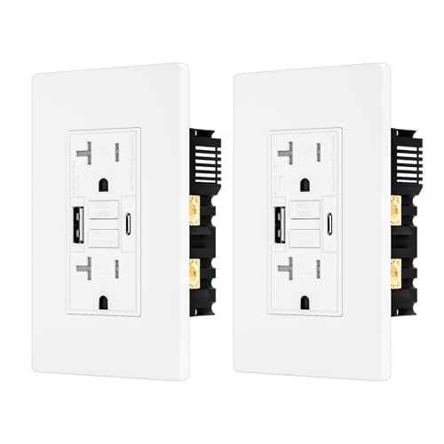 2Pack BRILLTECH 20AMP GFCI Outlet with 4.8A/24W Type A & Type C USB Charging Ports, Self-Test, LED Indicator, Tamper Resistant, GFCI Receptacle Outlet, Screwless Wall Plate Include, ETL Listed, White