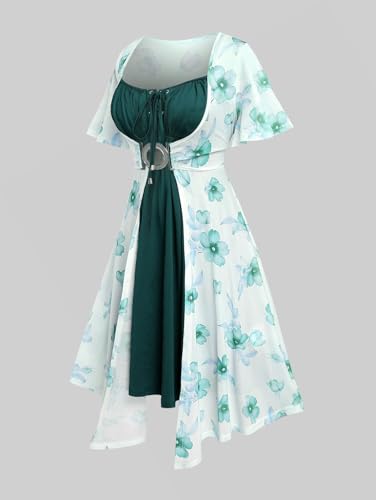 Image of ROSE GAL Rosegal Plus Size Women Sundress Set Flutter Sleeves Floral Dress and Lace-up Cami Dress