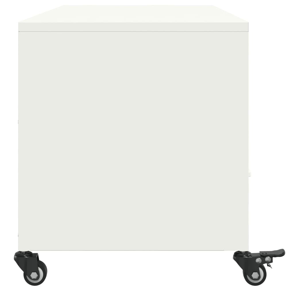 Mueble de TV blanco de acero laminado en frío, 100,5 x 39 x 43,5 cm, con 3 cajones y 3 compartimentos, con ruedas, mueble versátil para salón, dormitorio, cine en casa