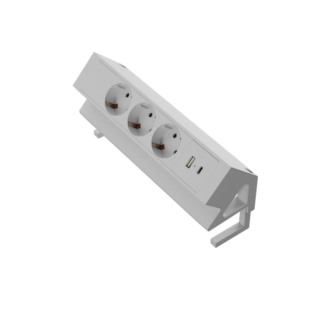 Kalb | 3 gniazda nasadowe do mocowania, USB A/C, 3-drożne gniazdko, 230 V 16 A, do mebli, listwy zasilające, wtyczka ze stykiem ochronnym UE, Ampereon