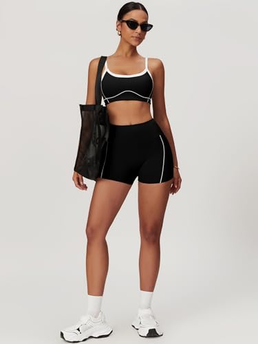 Workout Sets for Women 2 Piece Contrast Panel Sports Bra Tummy Control Butt lifting Shorts Jogger Outfits ﻿4