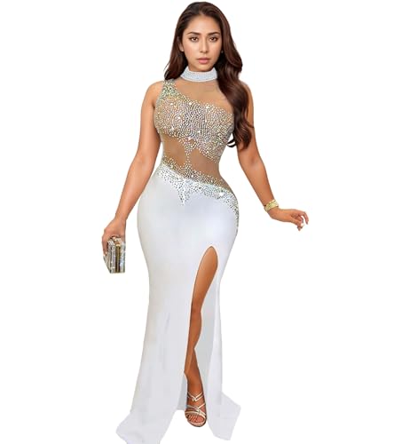 Image of PORRCEY Women's Sexy Elegant Rhinestone Bodycon Dress Hot Drilling Clubwear