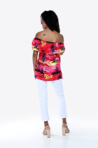 Image of Hawaii Hangover Family Matching Hawaiian Clothes, Sunset Red | Family matching Hawaiian outfits, Sunset Red, lightweight rayon, machine washable, tropical floral print, luaus, cruises