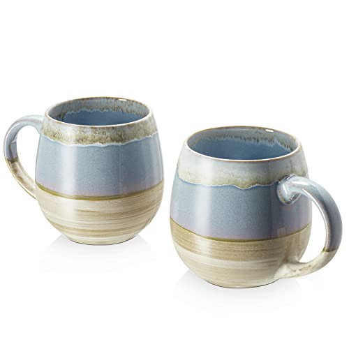 LIFVER - 2 x 620 ml - Kaffeetassen Set/Becher - Moderne Keramik Tasse - Kaffeetasse groß - Kiln Glaze Blau