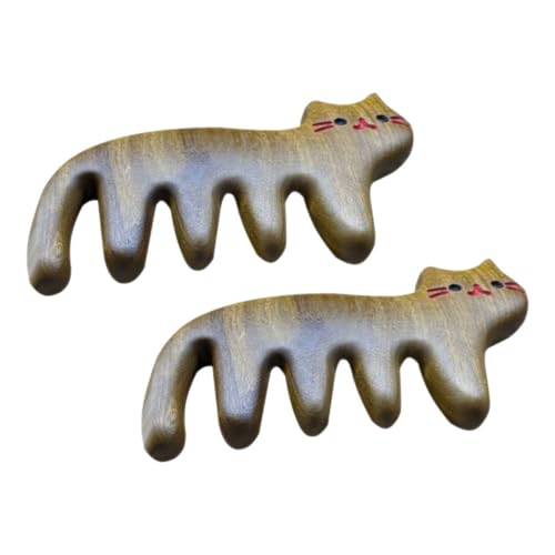 PACKOVE 2Pcs Cat Shaped Massage Comb Portable Wide Tooth Wooden Comb for Scalp Massage No Static for All Hair Types Gentle Knot Detangler for Cats and Humans