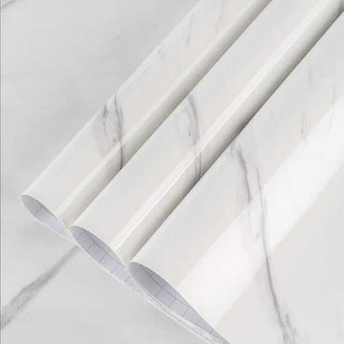 Image of BAYYA White Grey Marble Wallpaper Peel Stick Countertops Contact Paper