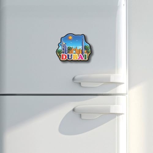 Image of CVANU Dubai Country Landmark Theme 2pcs MDF Fridge Magnet - Wooden Travel Souvenir Refrigerator Decorative Collectible Magnet