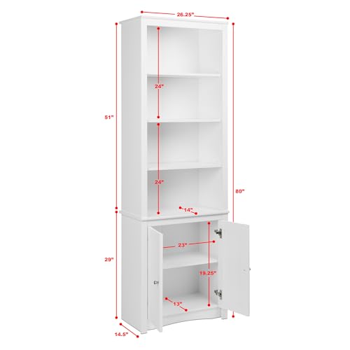 Image of Prepac Sonoma Tall 6-Tier Bookcase 80 inchH with Doors & 2 Adjustable Shelves, White Storage Cabinet, Modern Display Cabinet, Bookshelf with Storage Shelves for Home Office, Living Room, Bedroom