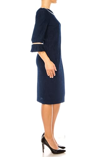 Image of Women's Midi Dress with Pearl Trim and 3 /4 Length Bell Sleeves