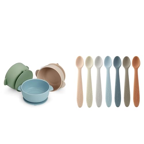 Image of PandaEar 3 Pack Baby Bowls & 7 Pack Silicone Baby Feeding Spoons
