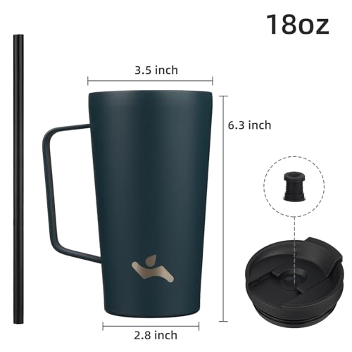 Image of Konokyo 18 oz Insulated Tumbler with Handle & Straw, Stainless Steel Mug