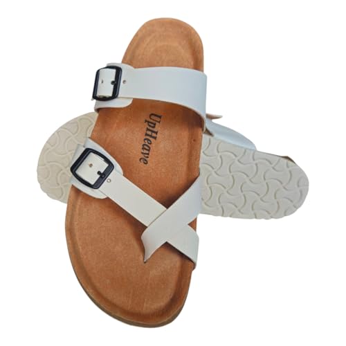 Image of Women's Genuine Leather Slippers | Comfort Sandals | Cushioned Suede Footbed | Anti-Skid Cork Sole | Flip Flips for Everyday Use