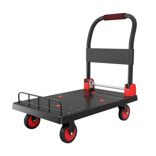 iCarlife Platform Truck With Fence - Heavy Duty Dolly 200KG Capacity Foldable Flatbed Cart With Nonslip Points 5in Swivel Wheels for Warehouse (72 * 48)