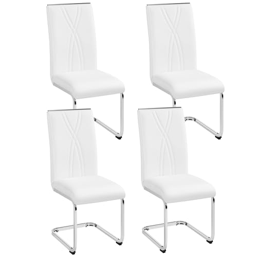 Yaheetech - Juego de 4 sillas voladizos de Comedor de Piel sintética sillas de Cocina con Patas metálicas, Respaldo Alto, diseño contemporáneo para salón, Oficina, Dormitorio, Color Blanco