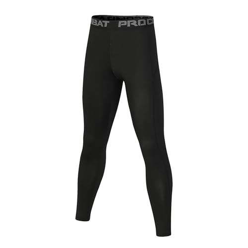 MIXLAC Boys Sports Leggings - Quick-Dry, Moisture Absorbing Sports Bottoms - Black, 12-13 Years