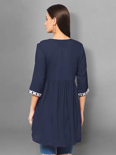 Image of Winza Designer Rayon Chikankari Embroidered Short Kurti | Plus Size Kurta Tunic Top