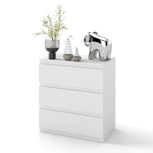Las 7 Mejores cómodas de Ikea Blancas ¡Comparativa! 34 Ginhow Comoda Dormitorio Blanca, Mesilla de Noche Estrecha con 3...