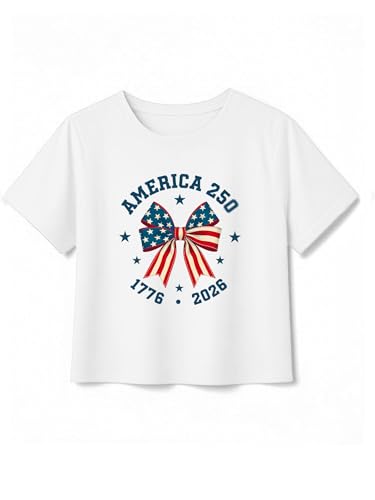 Image of VVNTY Girls American Flag Crop Tops Kids USA Crop Shirt Patriotic 4th of July Tops 5-14 Years