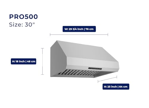 Image of Hauslane PRO Range Hood Under Cabniet 30 inch | Wall Mounted Range Hood 30 with Smart App Control Stainless Steel Kitchen Hood 1000CFM Touch Screen, LED Lights, Baffle Filters 2 Installation PRO500