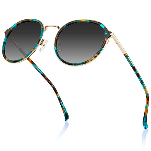 TSEBAN Acetate Round Sunglasses for Women Polarized UV Protection, Retro Driving Safety Sun Glasses with Adjustable Nose Pads