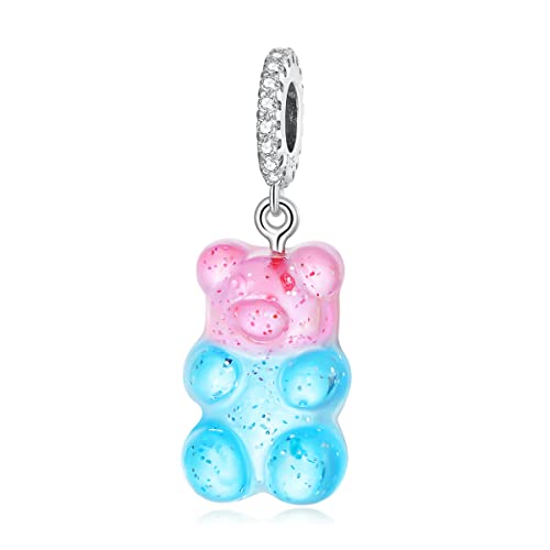 Abalorio de oso de plata de ley 925 con cuentas bonitas de resina para pulsera de mujer