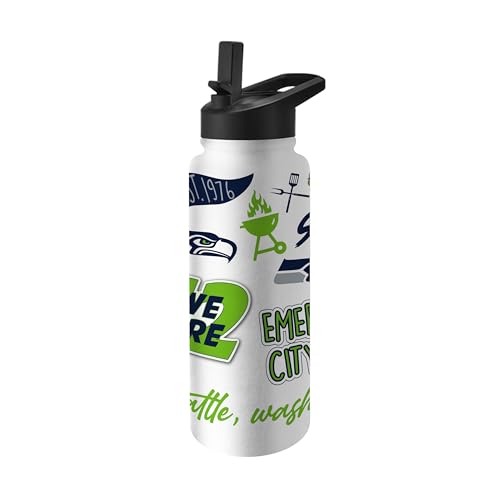FANMATS NFL Seattle Seahawks 34 oz Quencher Tumbler — Stainlees Steel | 34 Fluid Ounces | Native Design | Built-In Straw