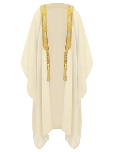 renvena Boys Thobe Golden Lace Arabic Thobe Open Cardigan Muslim Thobe Full Cover Kids Islamic Outfit