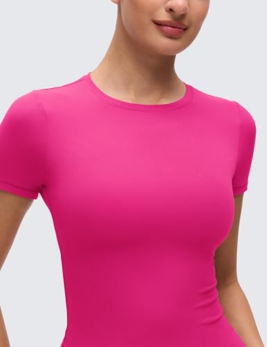 Image of CRZ YOGA Softembrace High Neck T-Shirt | Workout, Ultra Soft, Tight Fit, Waist Length, Short Sleeve Tops for Women