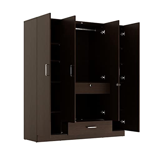 Image of Wakefit Wardrobe | 1 Year Warranty | Engineered Wood Almirah, Cupboard for Clothes Storage | 4 Door, 2 Drawers, 1 Hanging Space | Gingham - Wenge